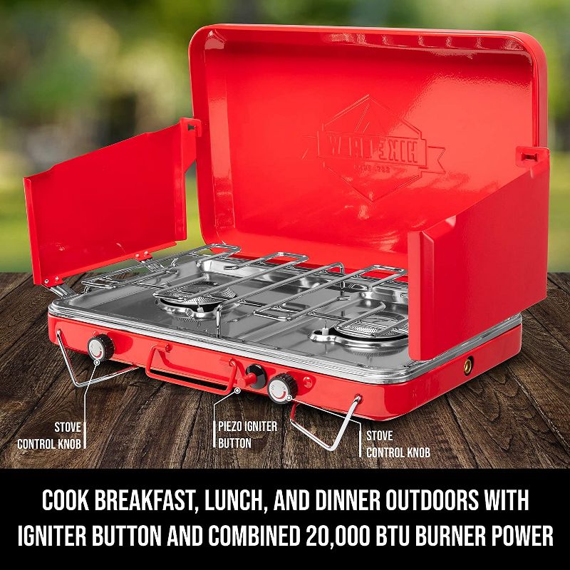 Hike Crew 2 Burner Portable Camping Stove Top with Integrated Igniter & Drip Tray