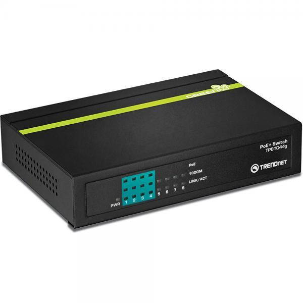 TRENDnet 8-Port Gigabit GREENnet PoE+ Switch, 4 x Gigabit PoE/PoE+ Ports (Up to 30 Watts/Port), 4 x Gigabit Ports, 61 Watt Total Power Budget, 16 Gbps Switching Capacity, TPE-TG44G