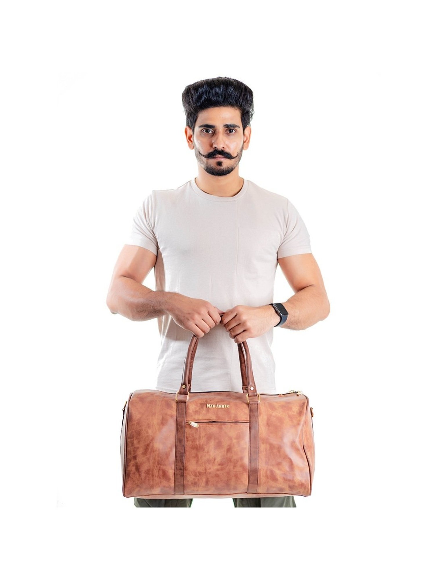 Man Arden Tan Faded Medium Leather Duffle Bag
