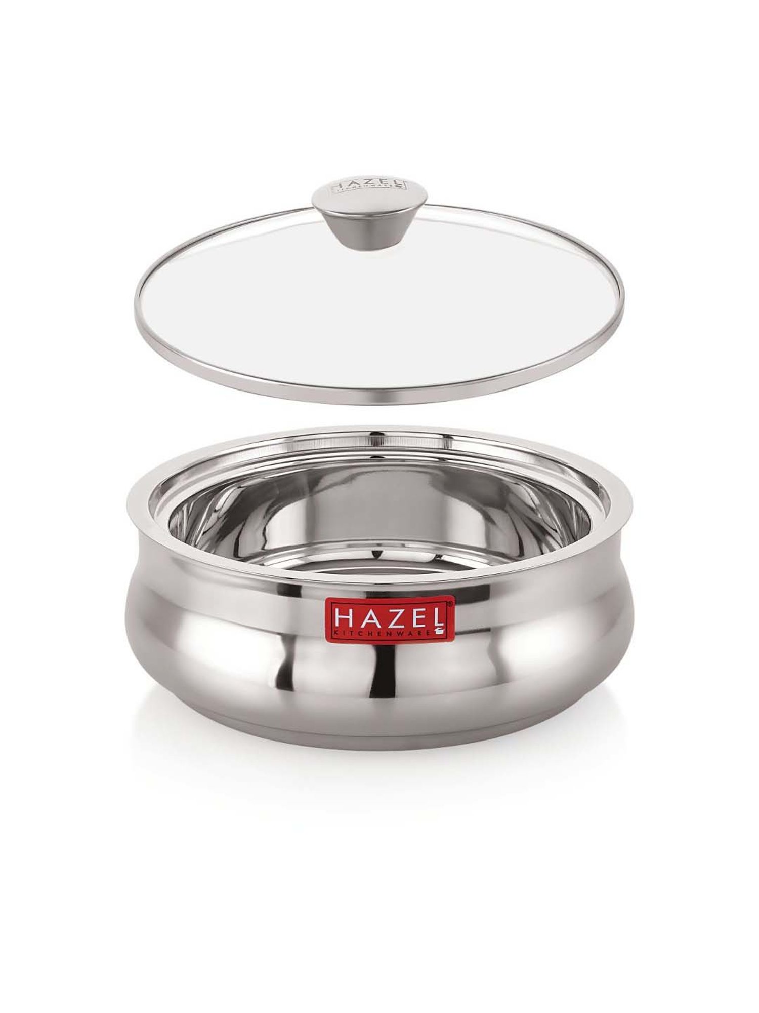 HAZEL Silver Stainless Steel Casserole With Glass Lid (2.5 L)