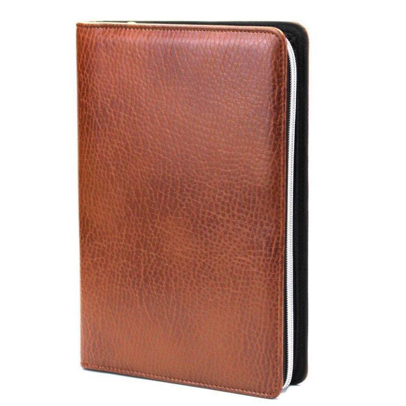 Chris-Wang 1Pk PU Leather Zipper Binder Business Zippered 6-ring Portfolio Planner -Filler Paper, Pagefinder Ruler, Calculator, Clear PVC Card Bag Included (A5, Brown)