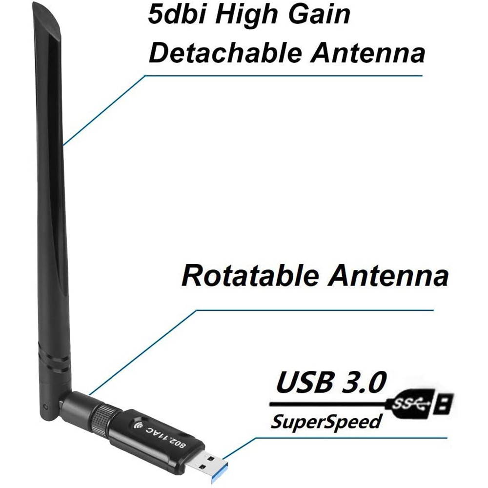 Realtek RTL8812BU USB Wireless Adapter 1200 Mbps with 5 dBi Antenna Dual Band AC1200 WiFi Dongle IEEE 802.11 a b g n ac for Laptop Desktop USB 3.0 Network Adapter Support Windows 10 Mac