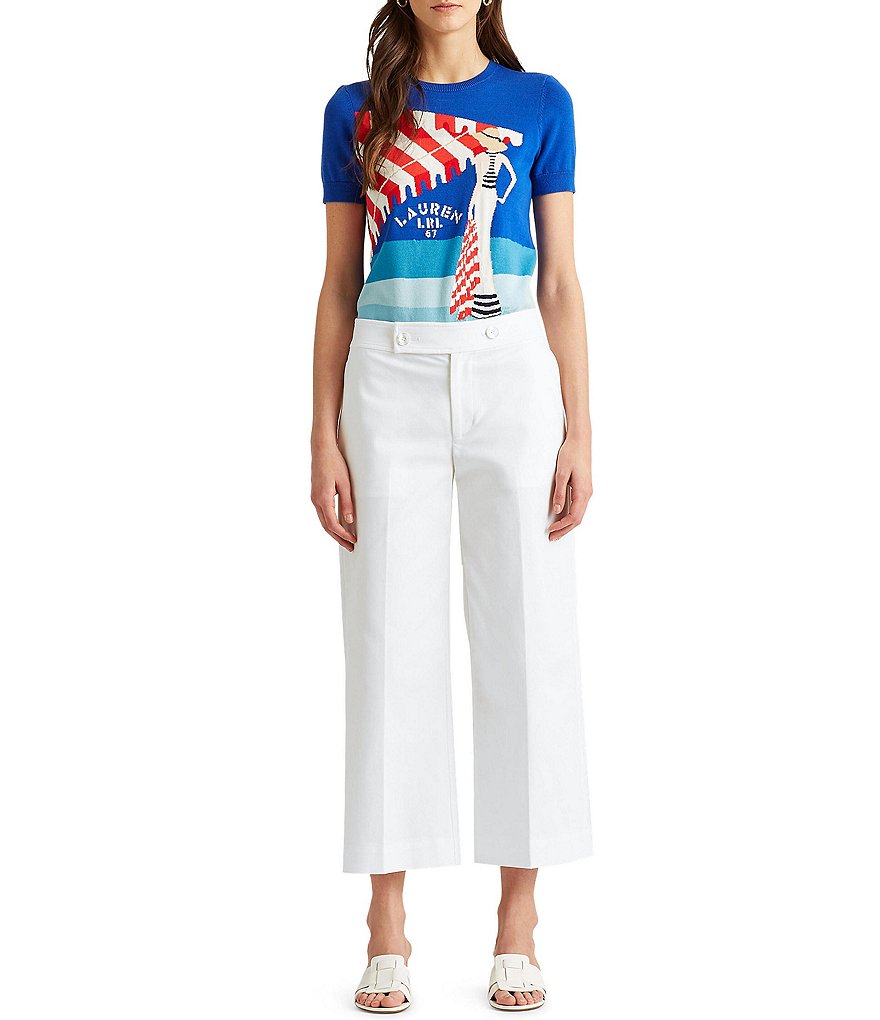 Lauren Ralph Lauren Petite Size Double-Face Cotton-Blend Wide Leg Cropped Pants