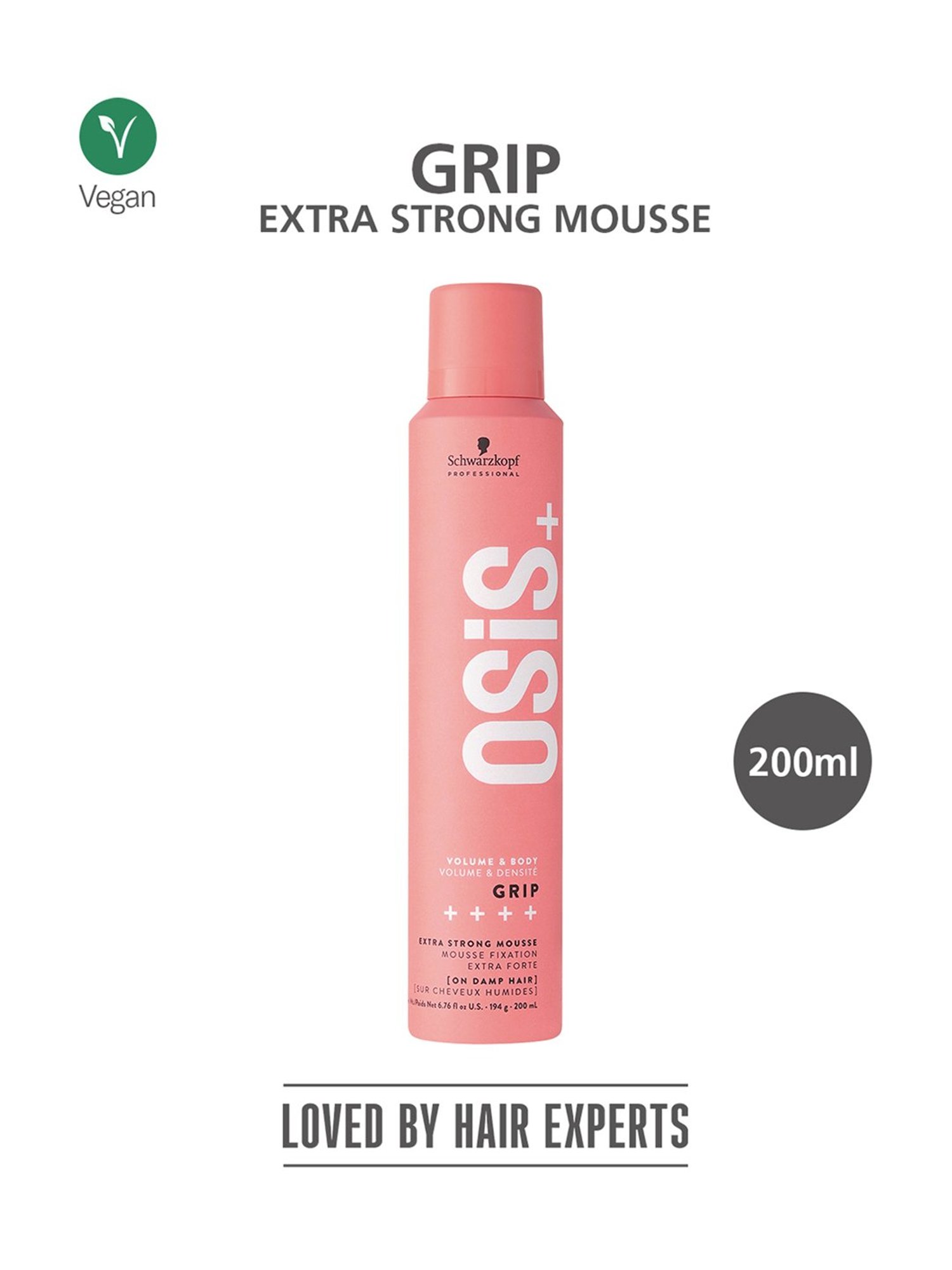 Schwarzkopf Professional Osis+ Volume & Body Grip ++++ Extra Strong Mousse - 200 ml