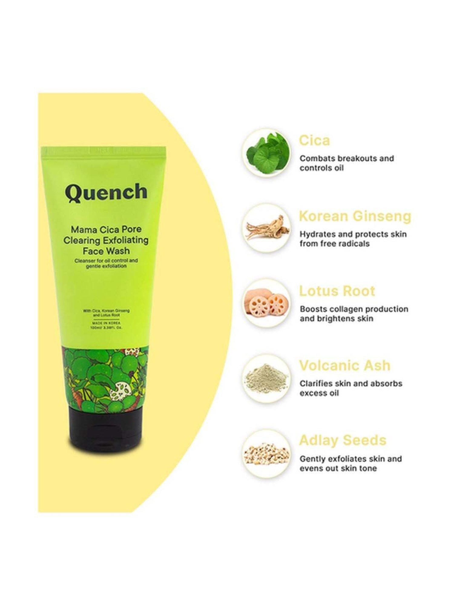 Quench Botanics Mama Cica Pore Clearing Exfoliating Face Wash - 100 ml