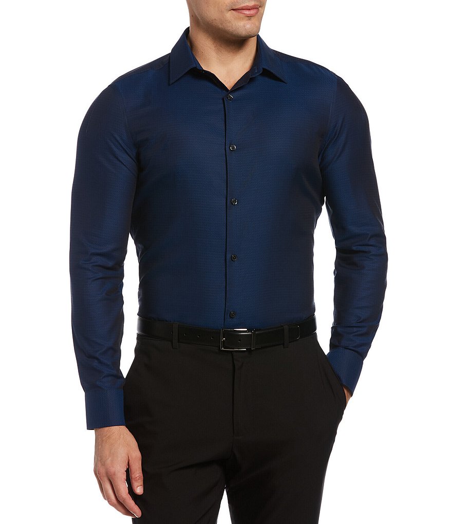 Gold Label Roundtree & Yorke Solid Non-Iron Fitted Point-Collar Dress Shirt with French Cuffs