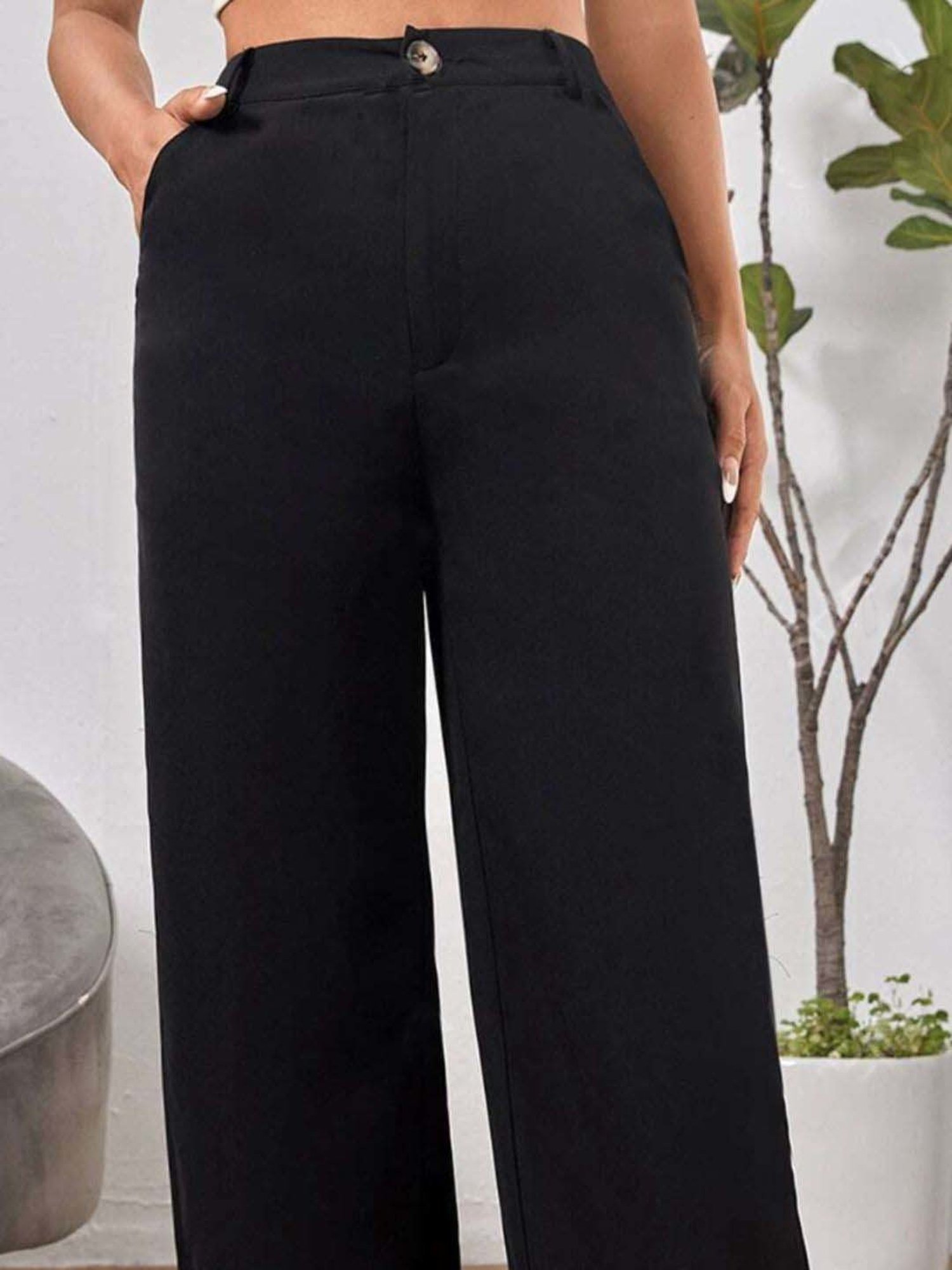BUYNEWTREND Black High rise Formal Trousers