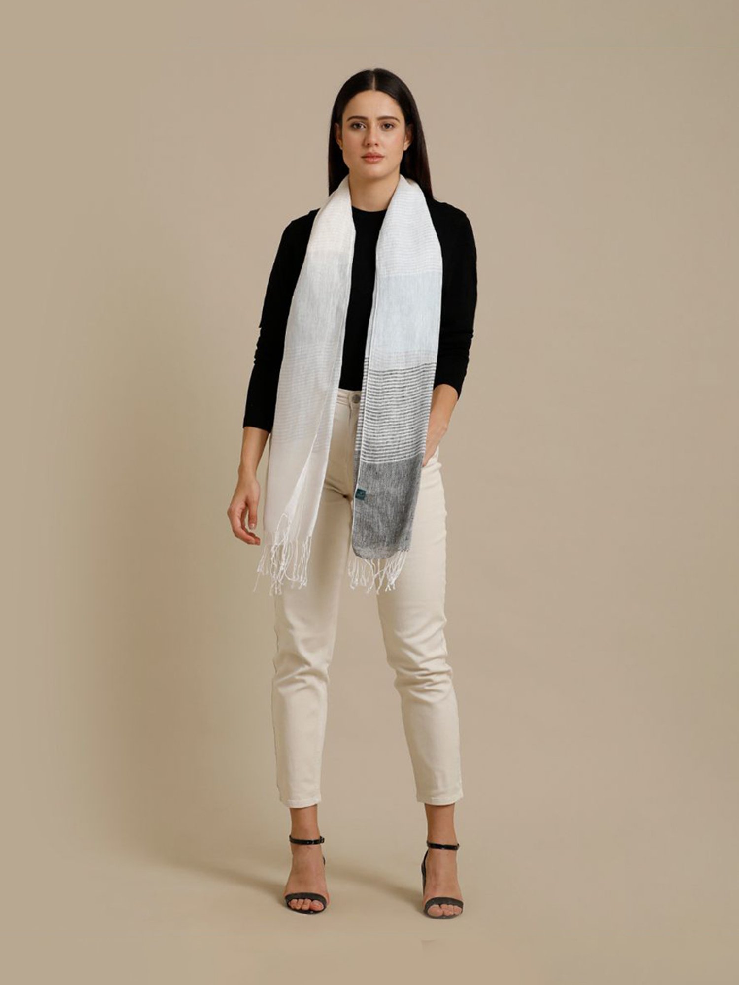 Linen Club Grey Striped Pure Linen Stole