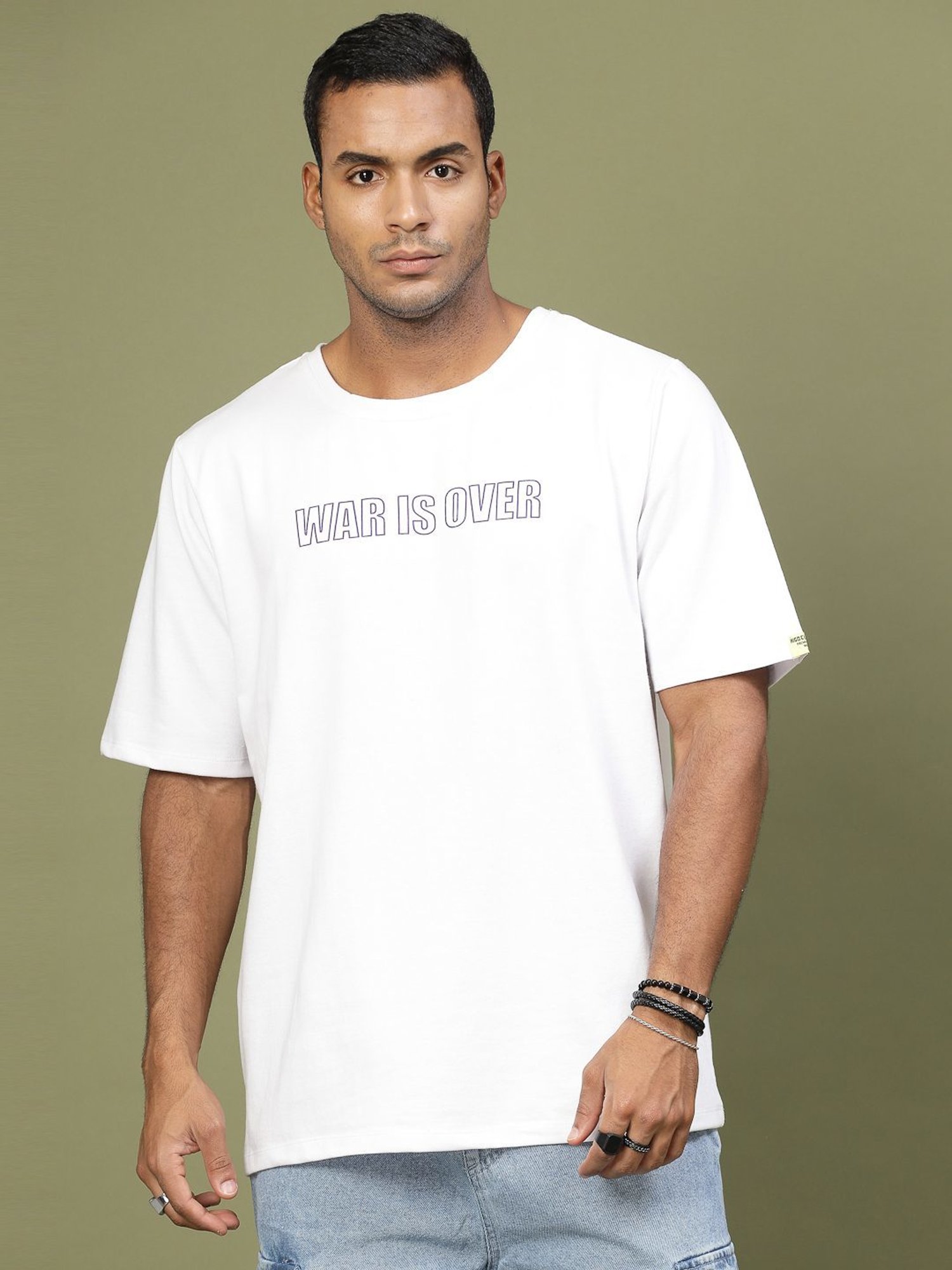 Rigo White Cotton Loose Fit Typography T-Shirt