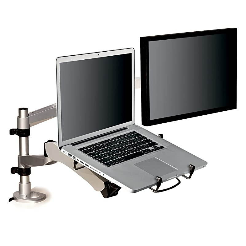 Easy Adjust Desk Mount Dual Monitor Arm, Adjust Height, Tilt, Swivel and Rotate by Holding and Moving Monitor, Free Up Desk Space, Clamp or Grommet, For Monitors to 20 lbs, <= 27", Silver (MA265S)