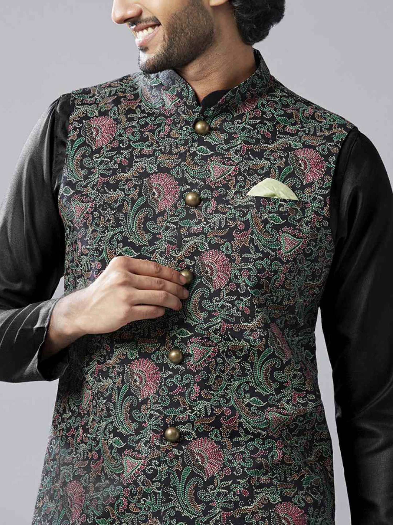 KISAH Multicolored Cotton Regular Fit Printed Nehru Jacket