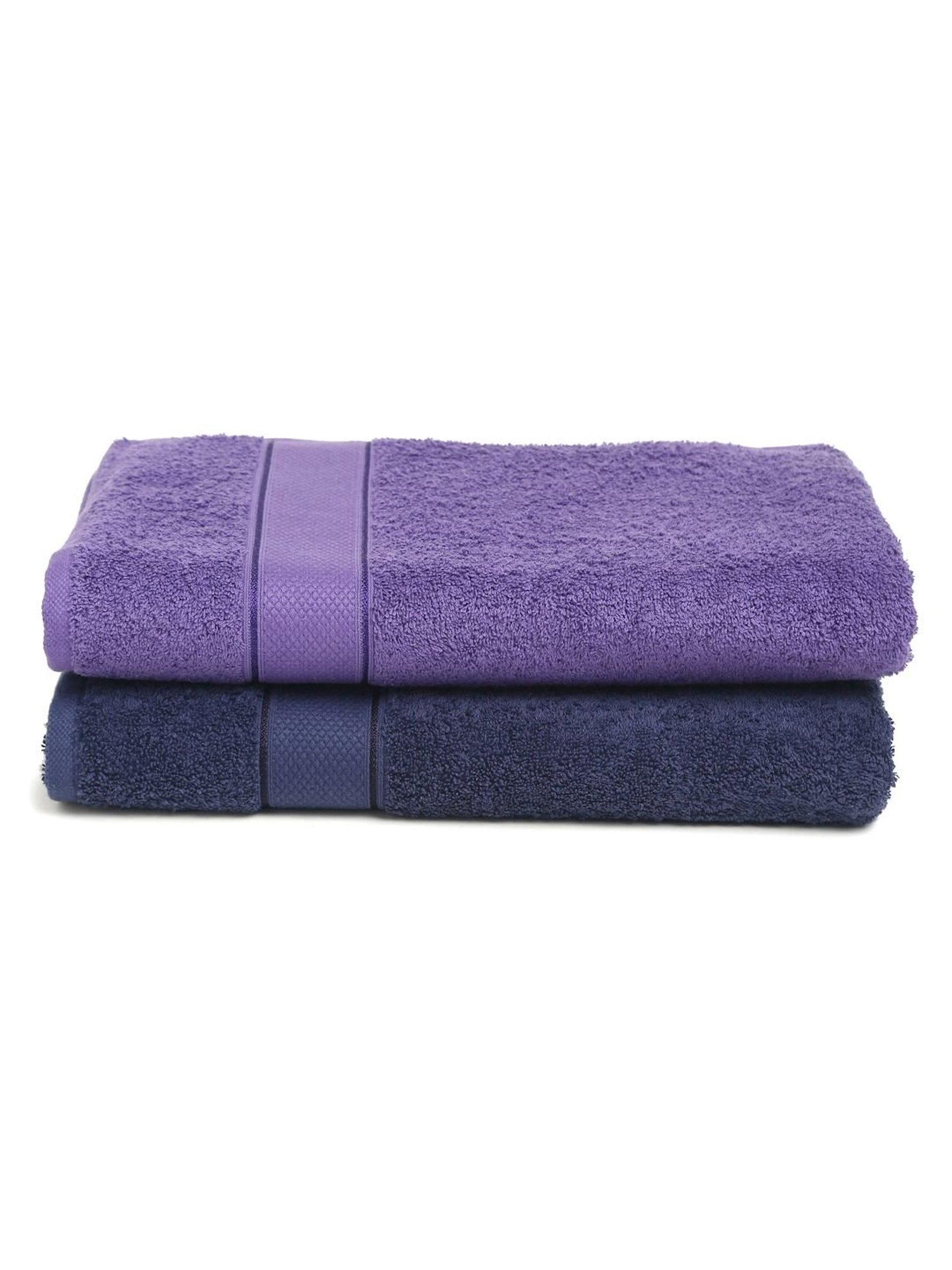 Creeva Navy & Violet 525 GSM Cotton Bath Towel Set of 2