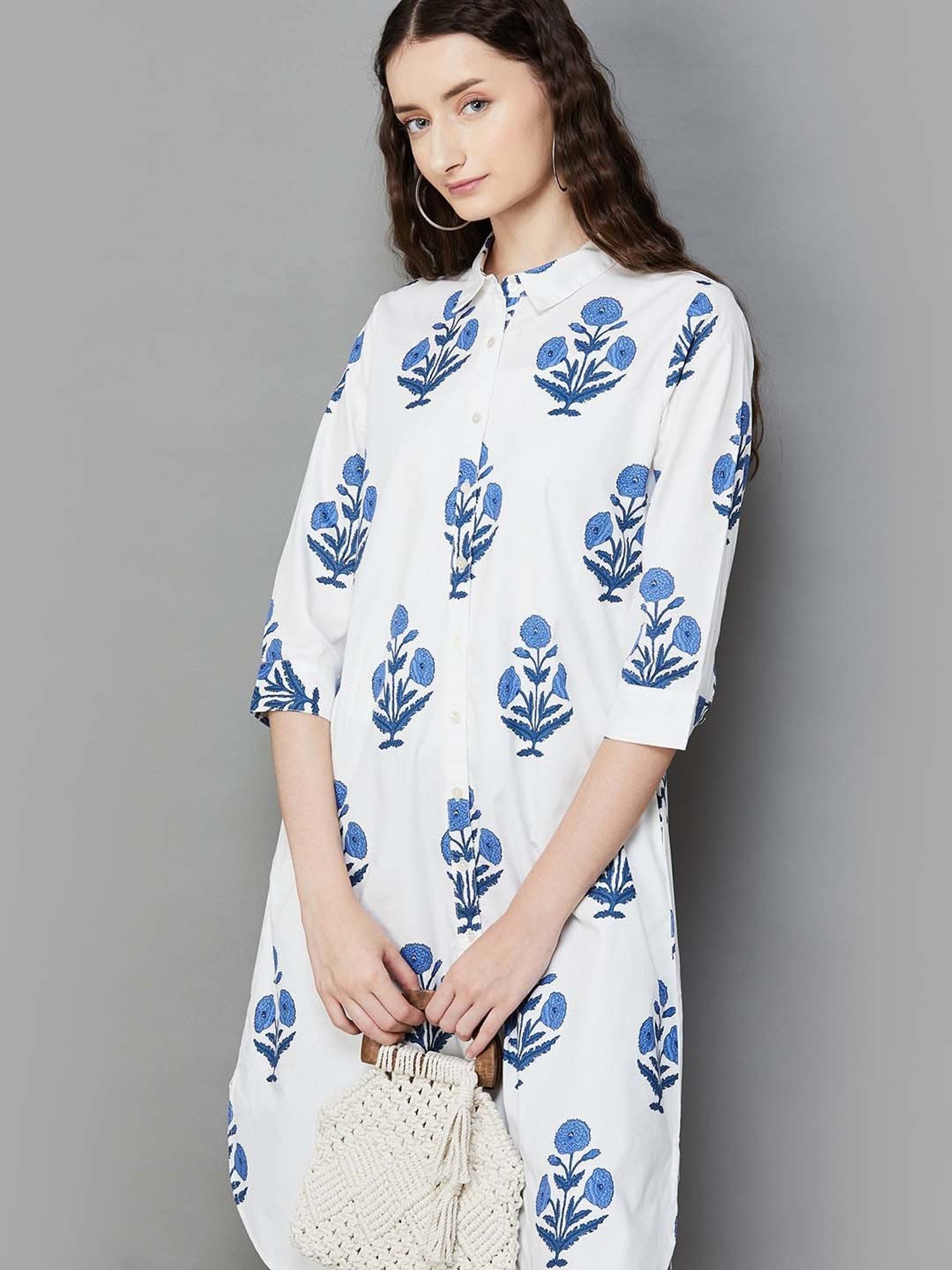 Colour Me by Melange White Cotton Printed A-Line Kurta