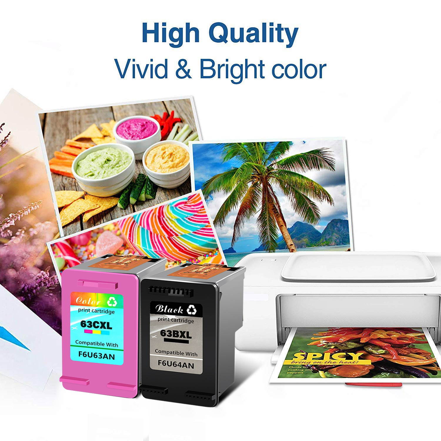 GREENCYCLE 10PK 63XL F6U64A F6U63A (6 Black & 4 Color) High Yield Ink Cartridge Compatible HP ENVY 4520 Printers -With Chip