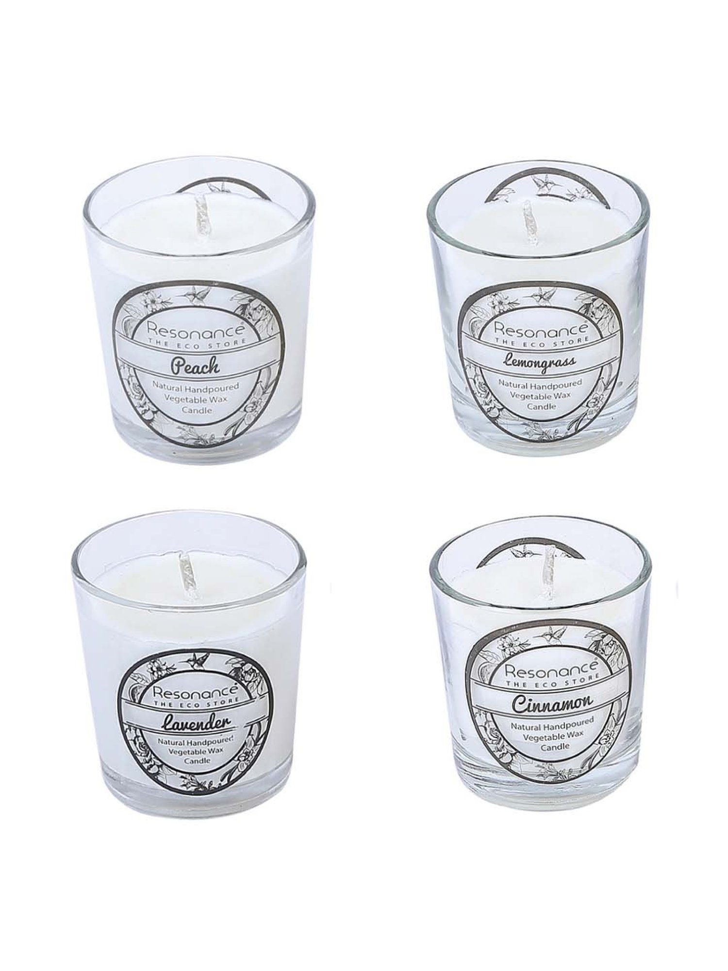 RESONANCE White Soy Wax Scented Aromatic Votive Candles (Lavender, Lemongrass, Cinnamon and Peach)