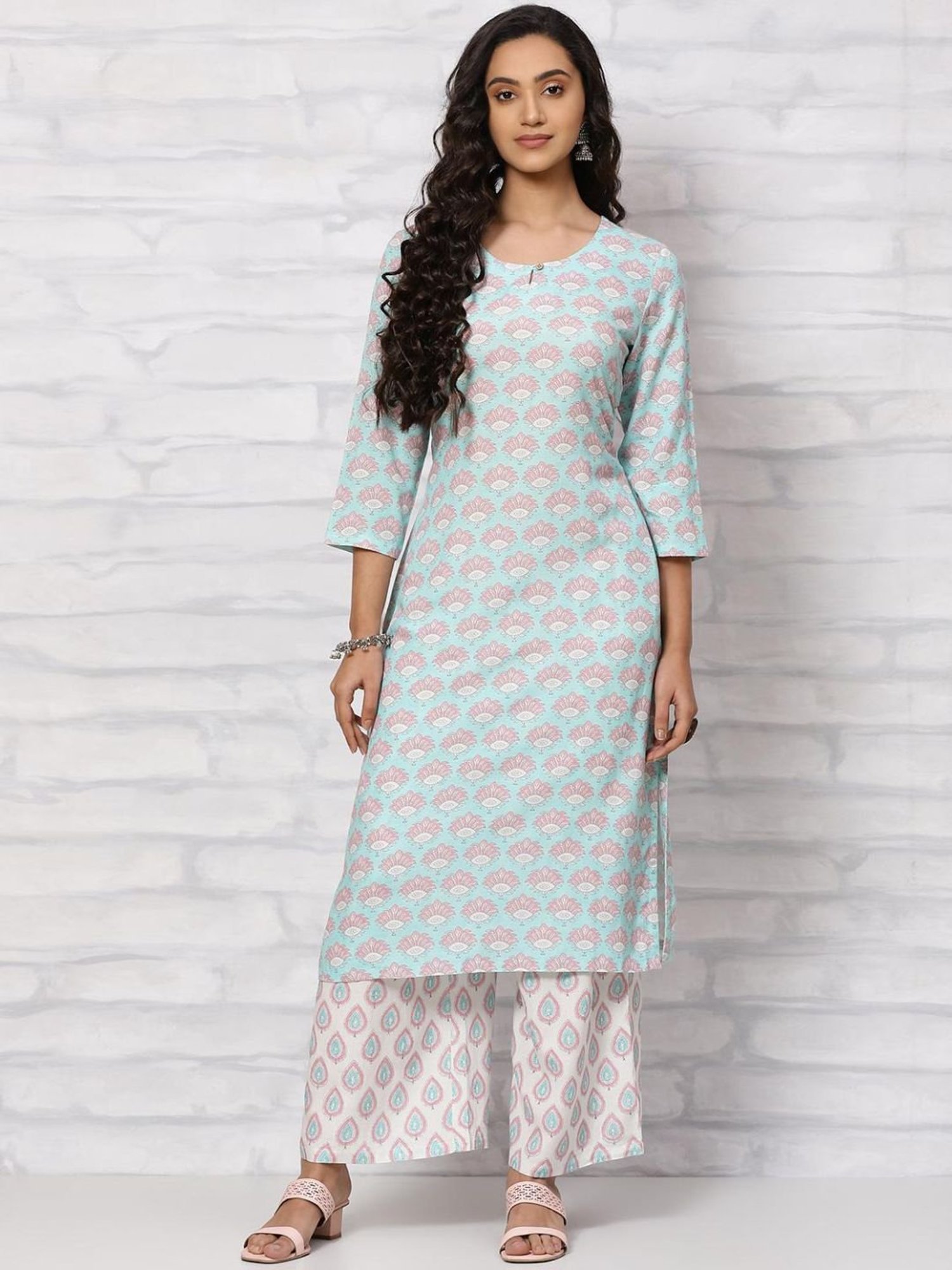 Rangriti Blue Printed Kurta Palazzo Set