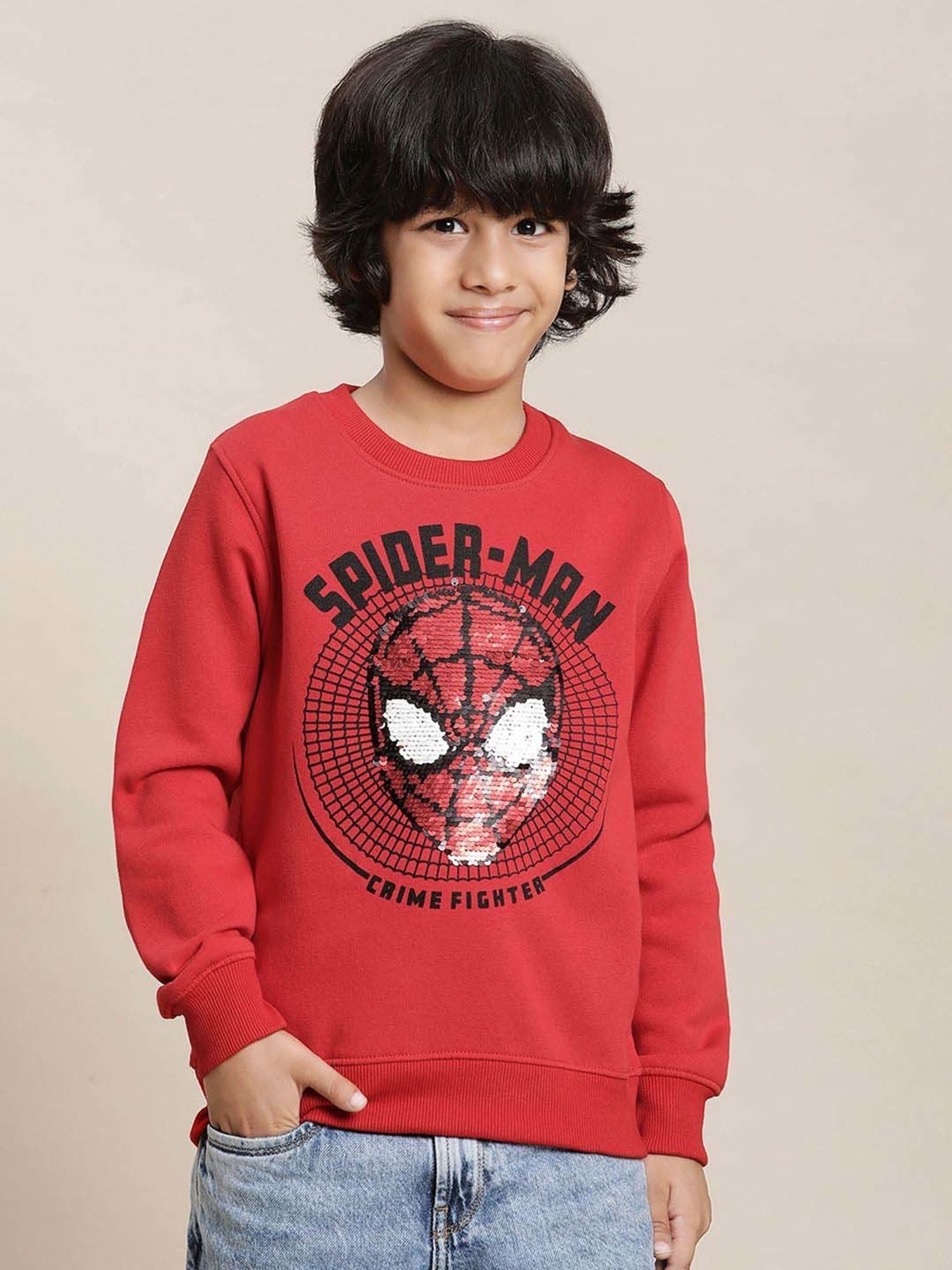 Kidsville Red Cotton Printed Full Sleeves Spiderman Sweatshirt