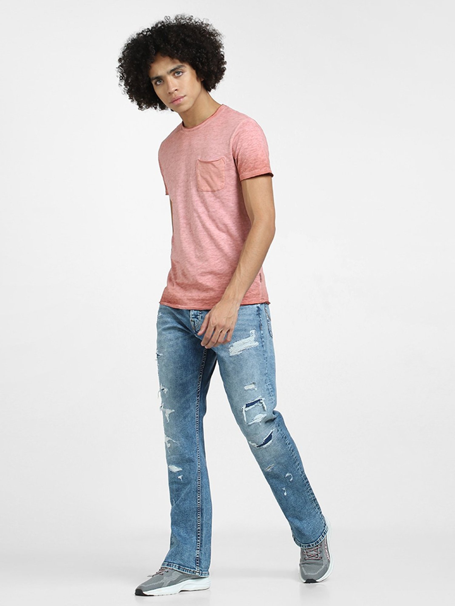 Jack & Jones Red Slim Fit Cotton Crew T-Shirt