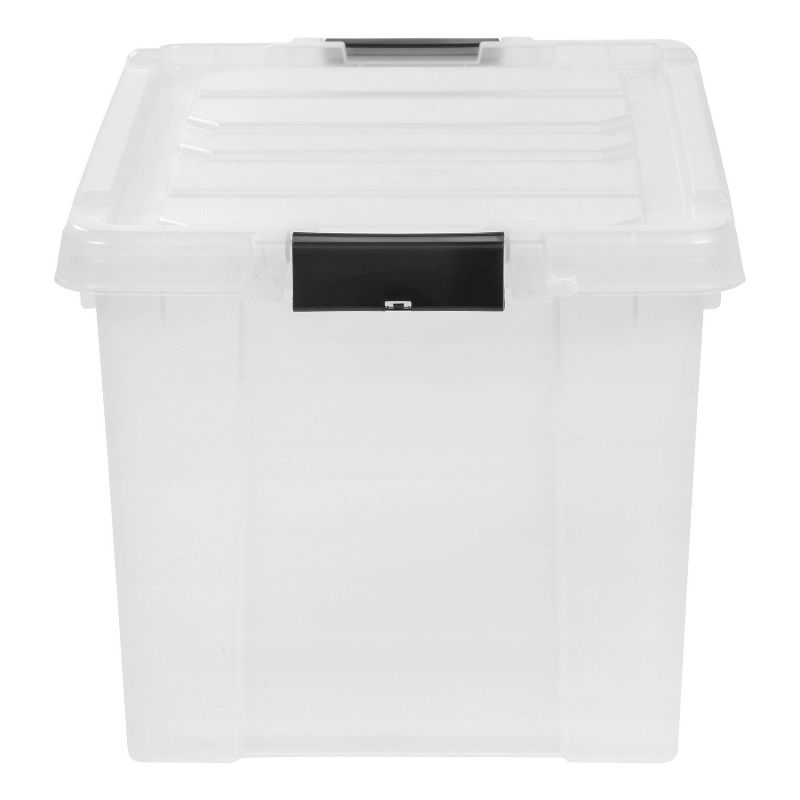 Homz 64 Quart Secured Seal Latch Extra Large Single Clear Stackable Storage Container Tote with Blue Lid for Home, Garage, or Basement (2 Pack)