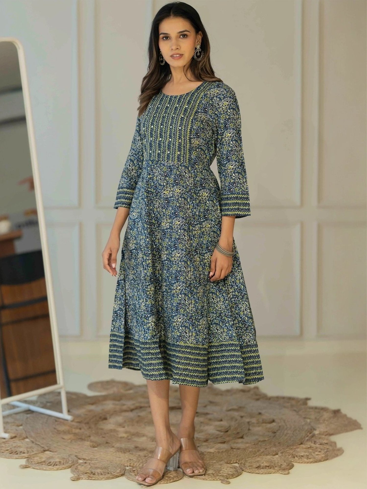 MIRCHI FASHION Blue Cotton Printed A-Line Dress