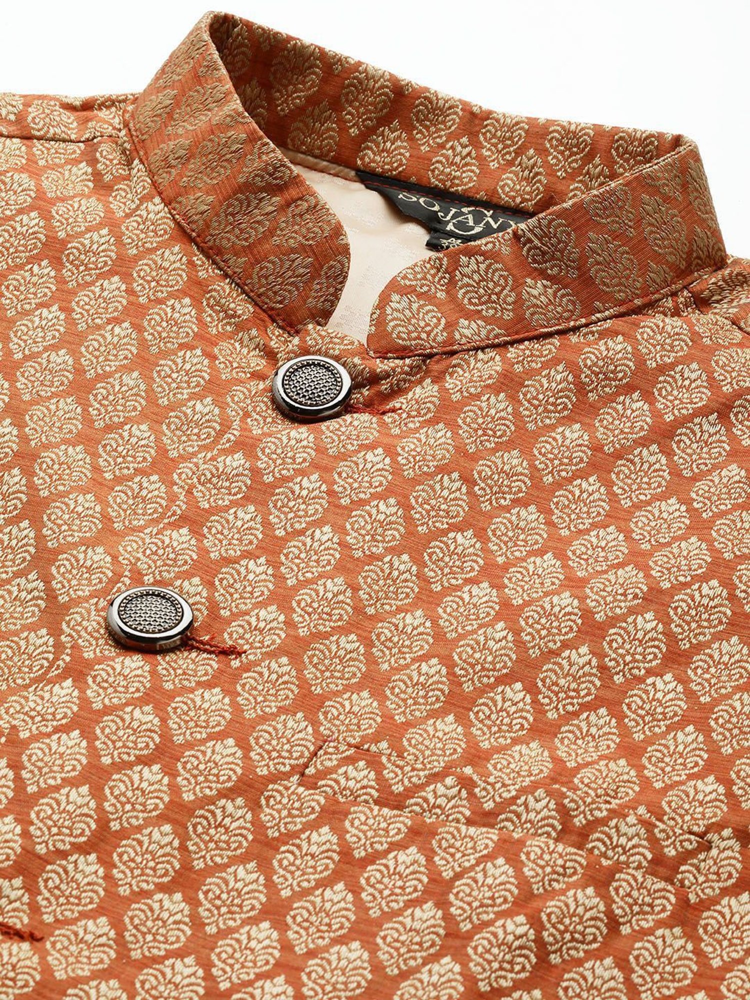 Sojanya Beige & Orange Regular Fit Self Pattern Kurta Set With Jacket