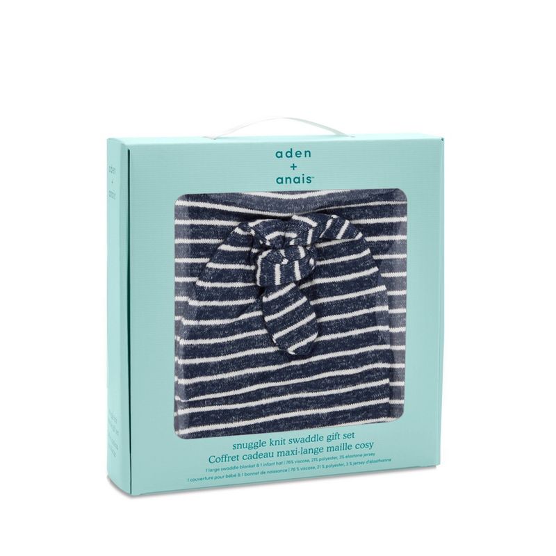 Aden + Anais Snuggle Knit Swaddle Blanket Gift Set Navy Stripe