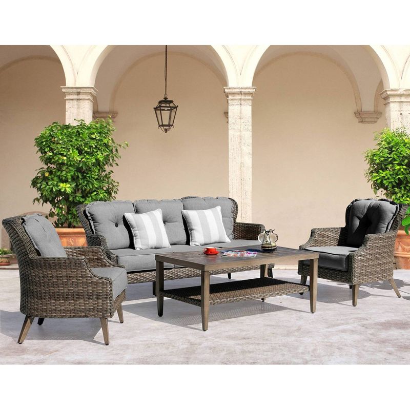 4pc Wicker Patio Seating Set With Cushions Dark Gray - Nuu Garden