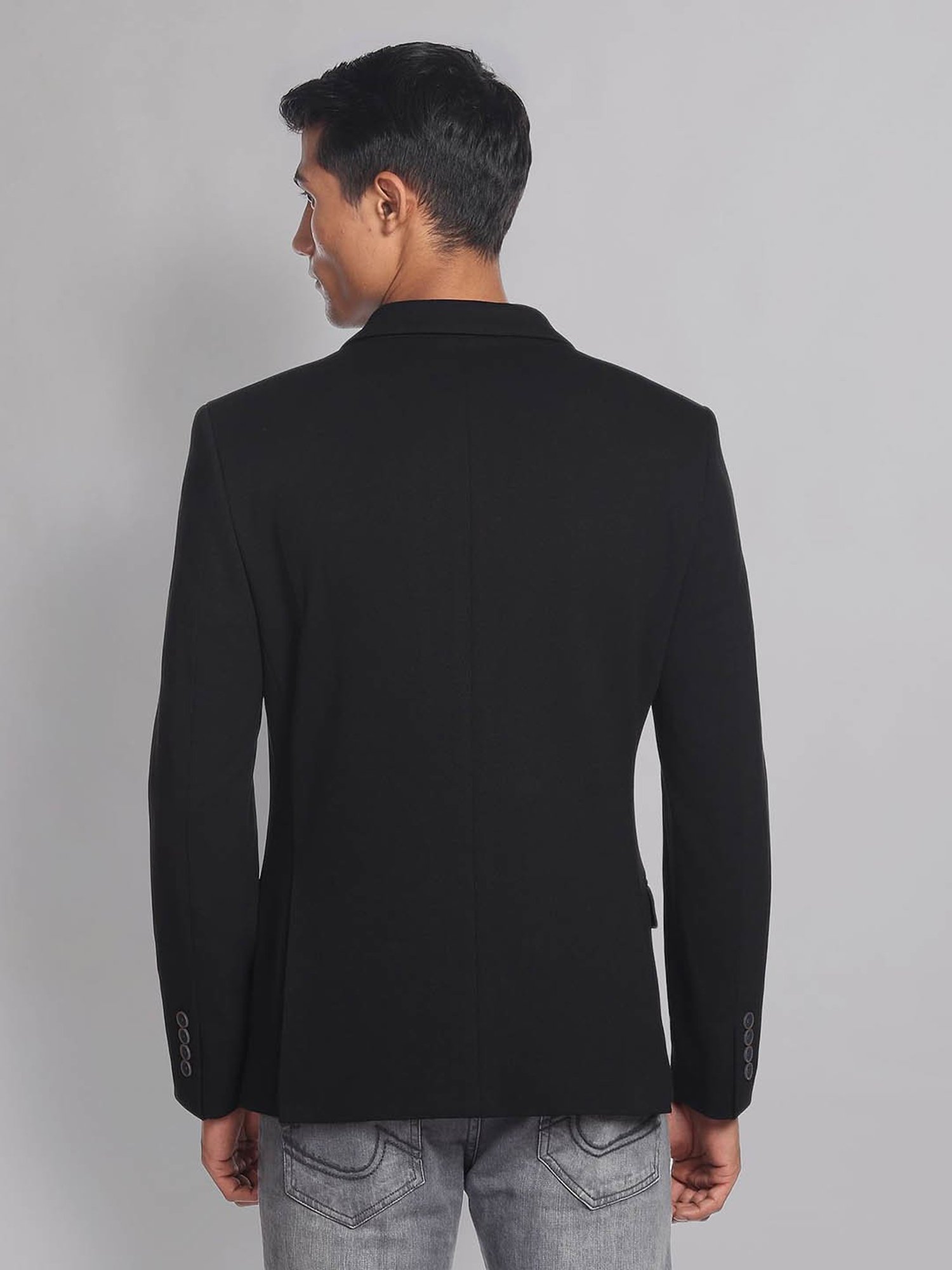 AD by Arvind Black Slim Fit Notch Lapel Blazer