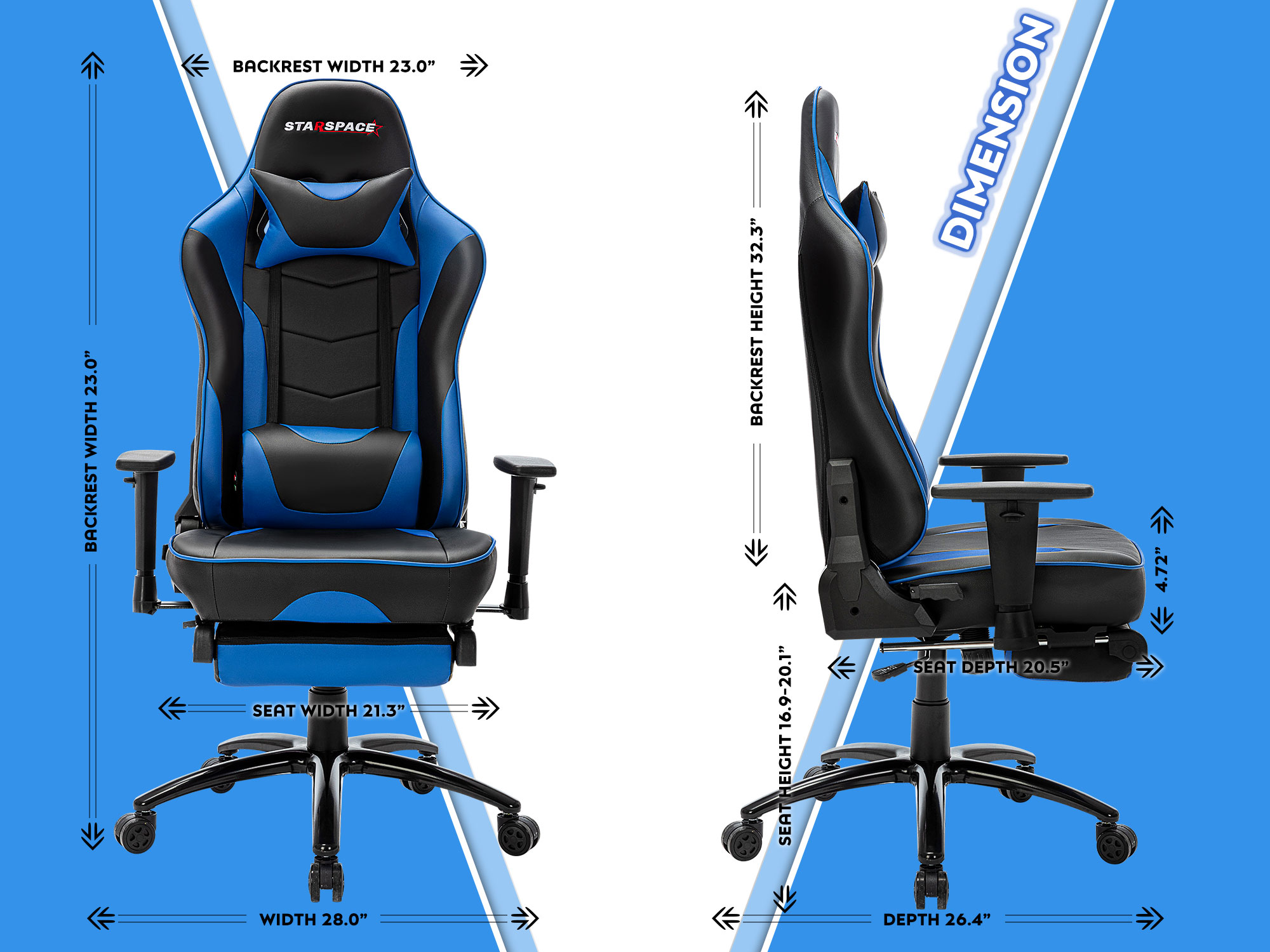 STARSPACE Ergonomic Adjustable Gaming Chair with Massage and Footrest Lumbar Support Racing Desk Chair Office Chair