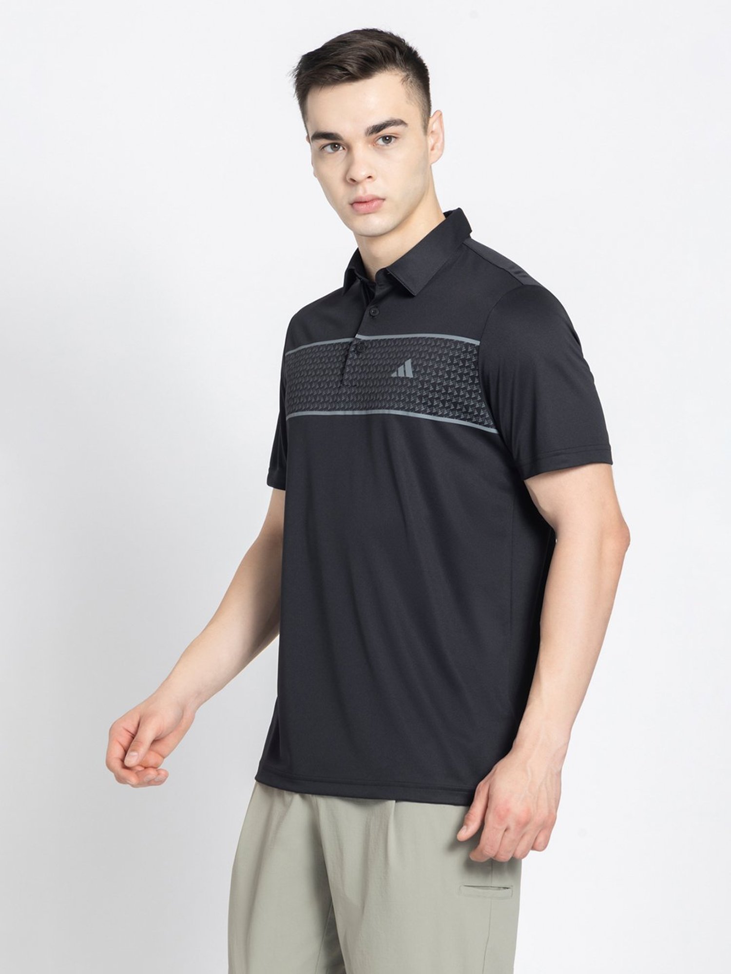 adidas Black Regular Fit Printed Golf Polo T-Shirt