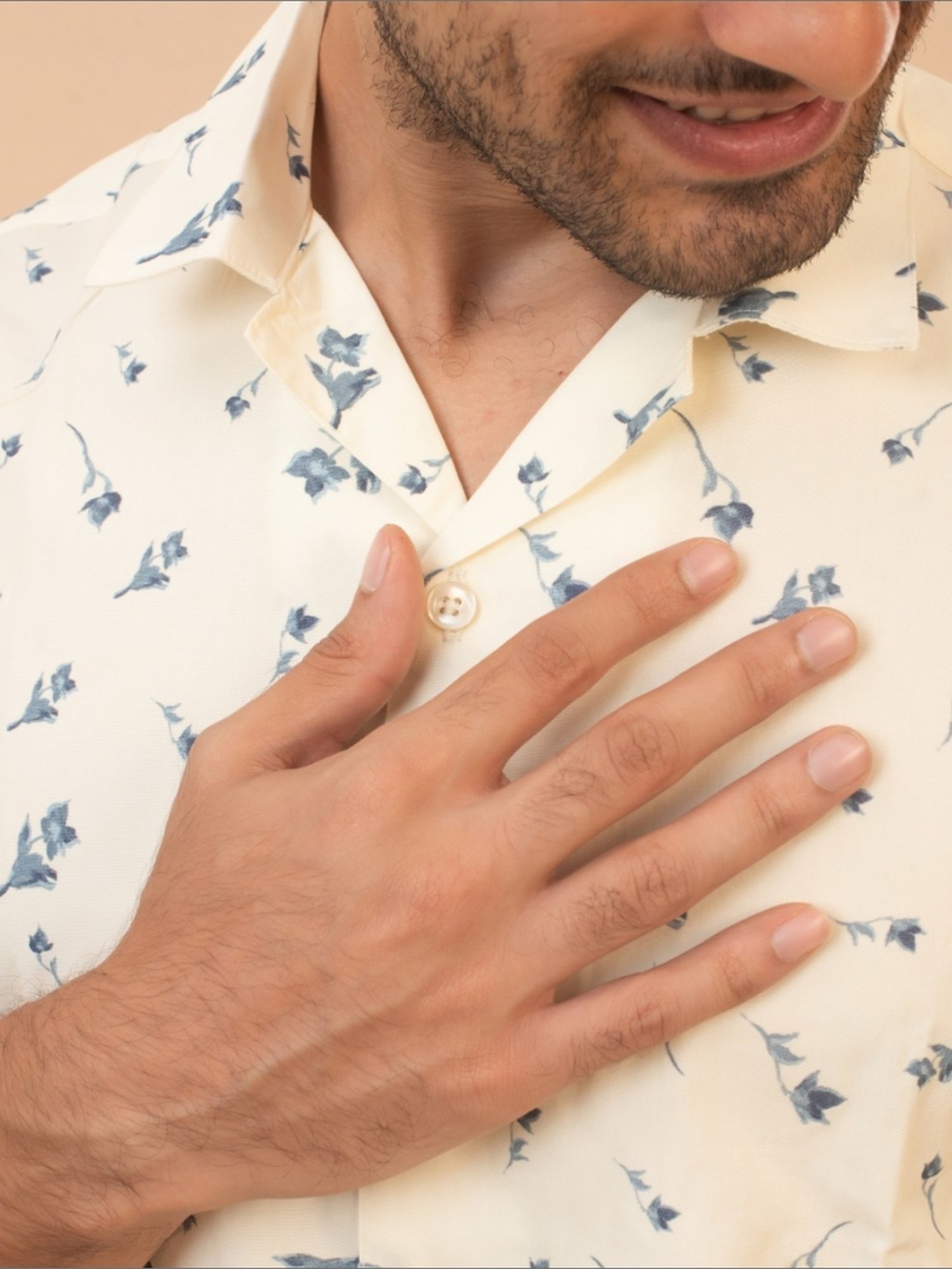 The Bleu Label White Cotton Slim Fit Printed Shirt