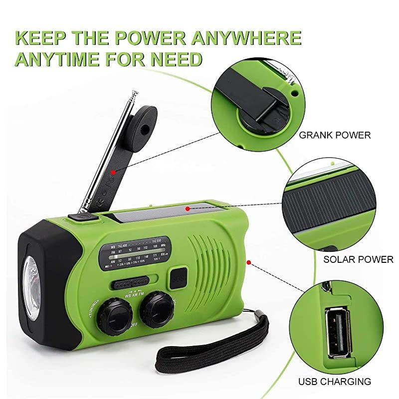 Emergency Solar Hand Crank Portable Radio  Self Powered NOAA Weather Radios Survival Kit with AMFMWB LED Flashlight Power Display 2000mAh Power Bank and SOS Alarm for Hurricane Storm