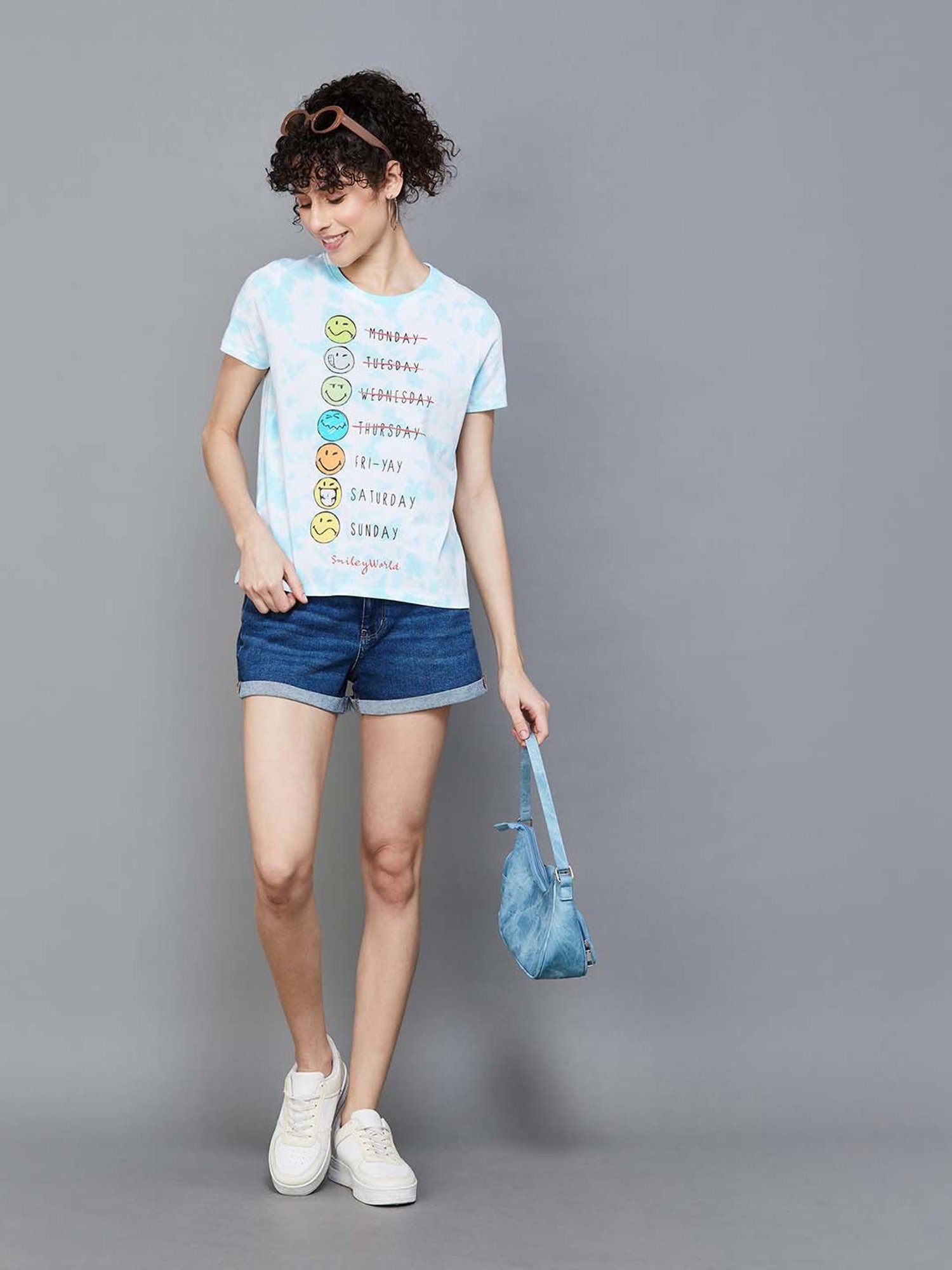 SmileyWorld Blue Cotton Printed T-Shirt