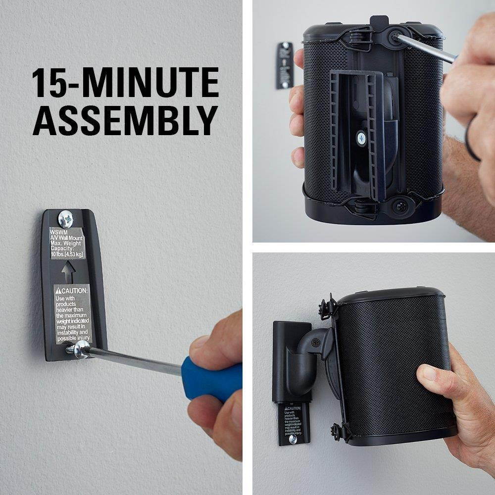 Sanus Adjustable Sonos Wall Mount for Sonos One, Play:1, Play:3 - Tool Free Tilt & Swivel Adjustments for Best Audio - Pair (Black)