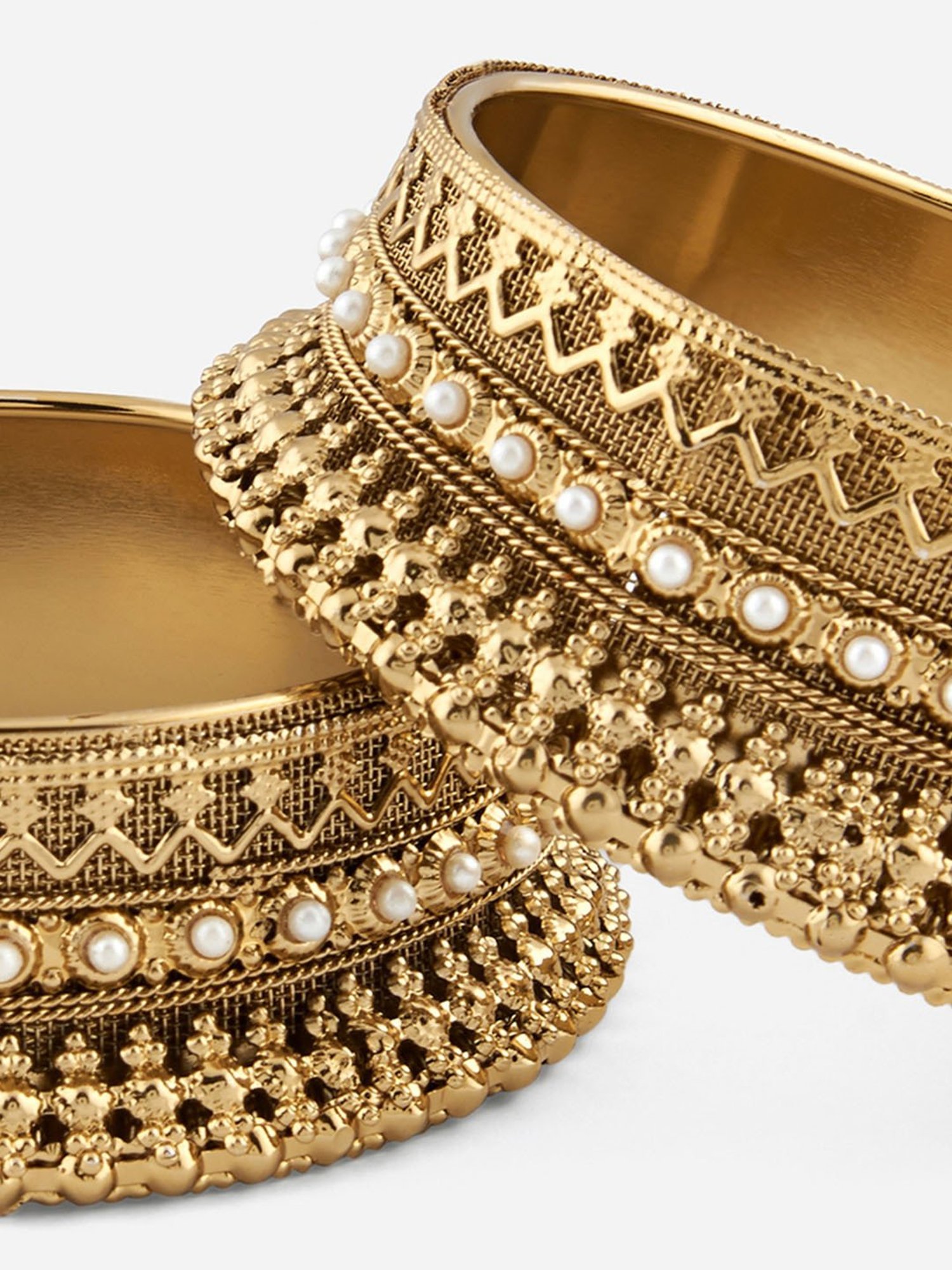 Fida Pearls Gold-Plated Bangles for Women - Set of 2