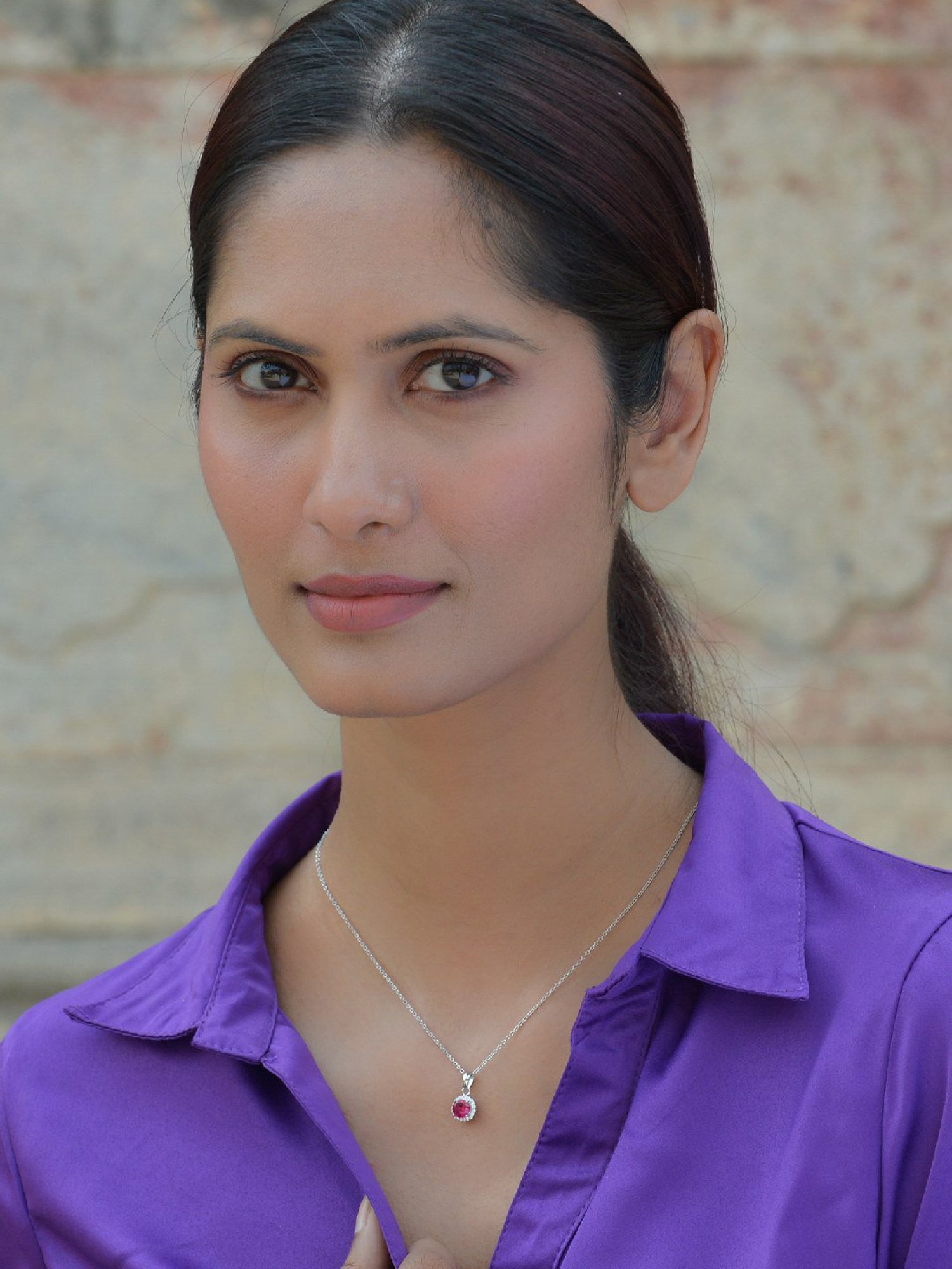 925 Silver Red Ruby and American Diamond Halo Pendant with 18-inch Chain for Women & Girls