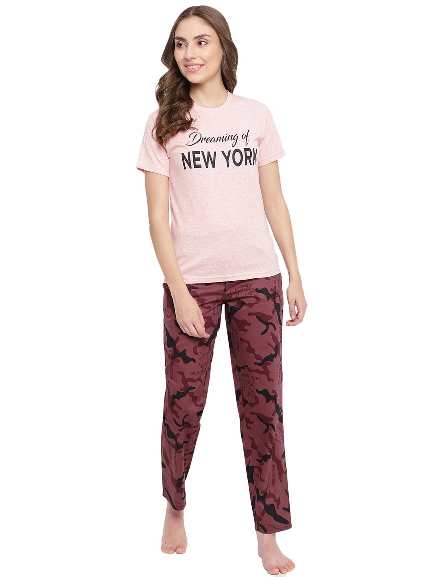La Intimo Pink Printed T-Shirt With Pyjamas