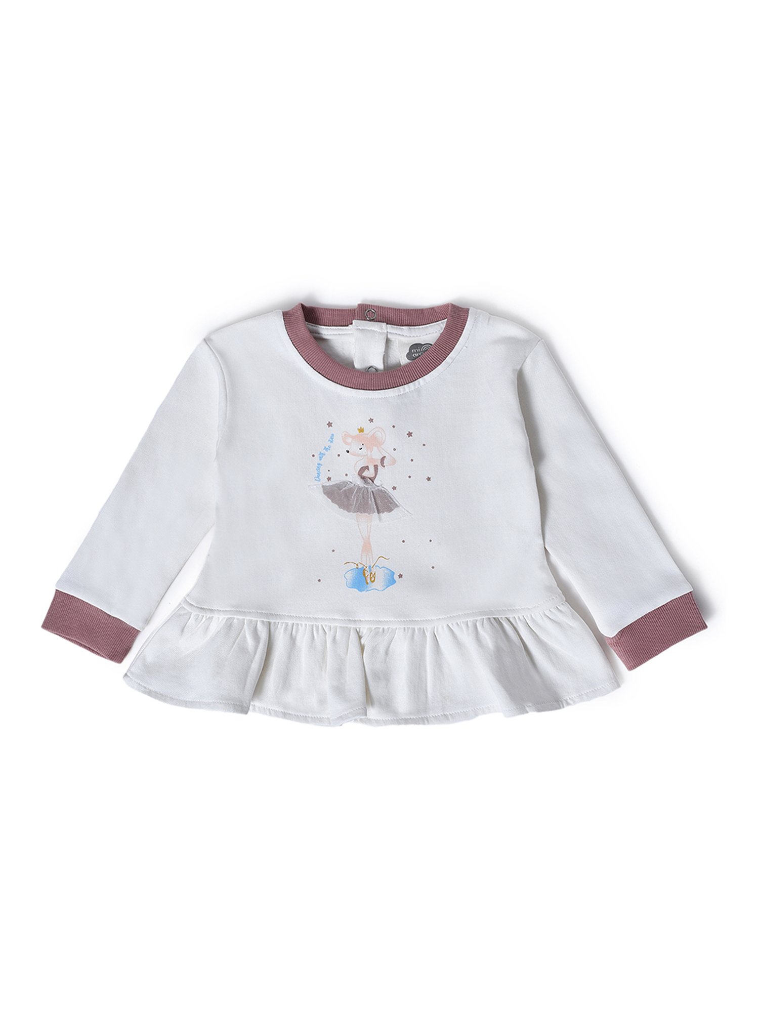 MiArcus Kids White & Pink Printed Full Sleeves Top with Pyjamas
