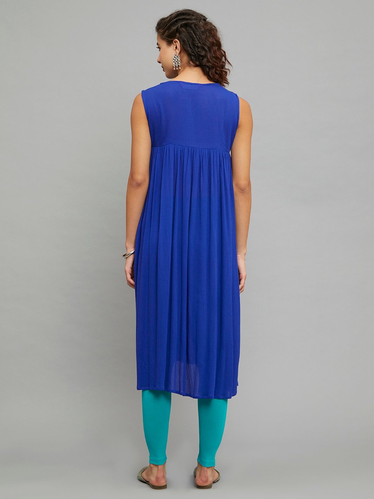 paislei Blue Embroidered A Line Kurta