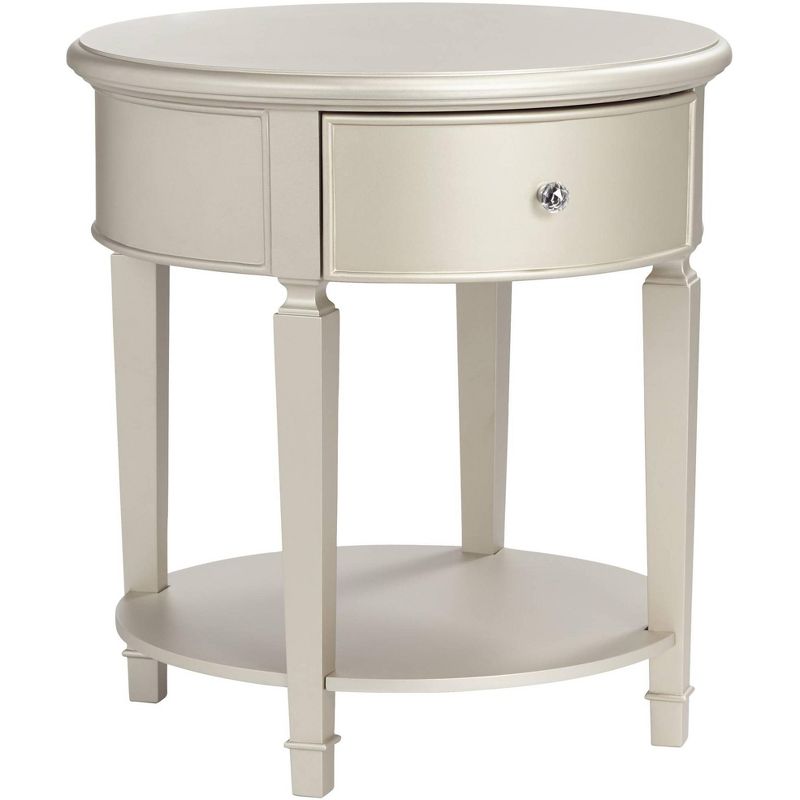 55 Downing Street Alina 1-Drawer Champagne Silver Round Side Table