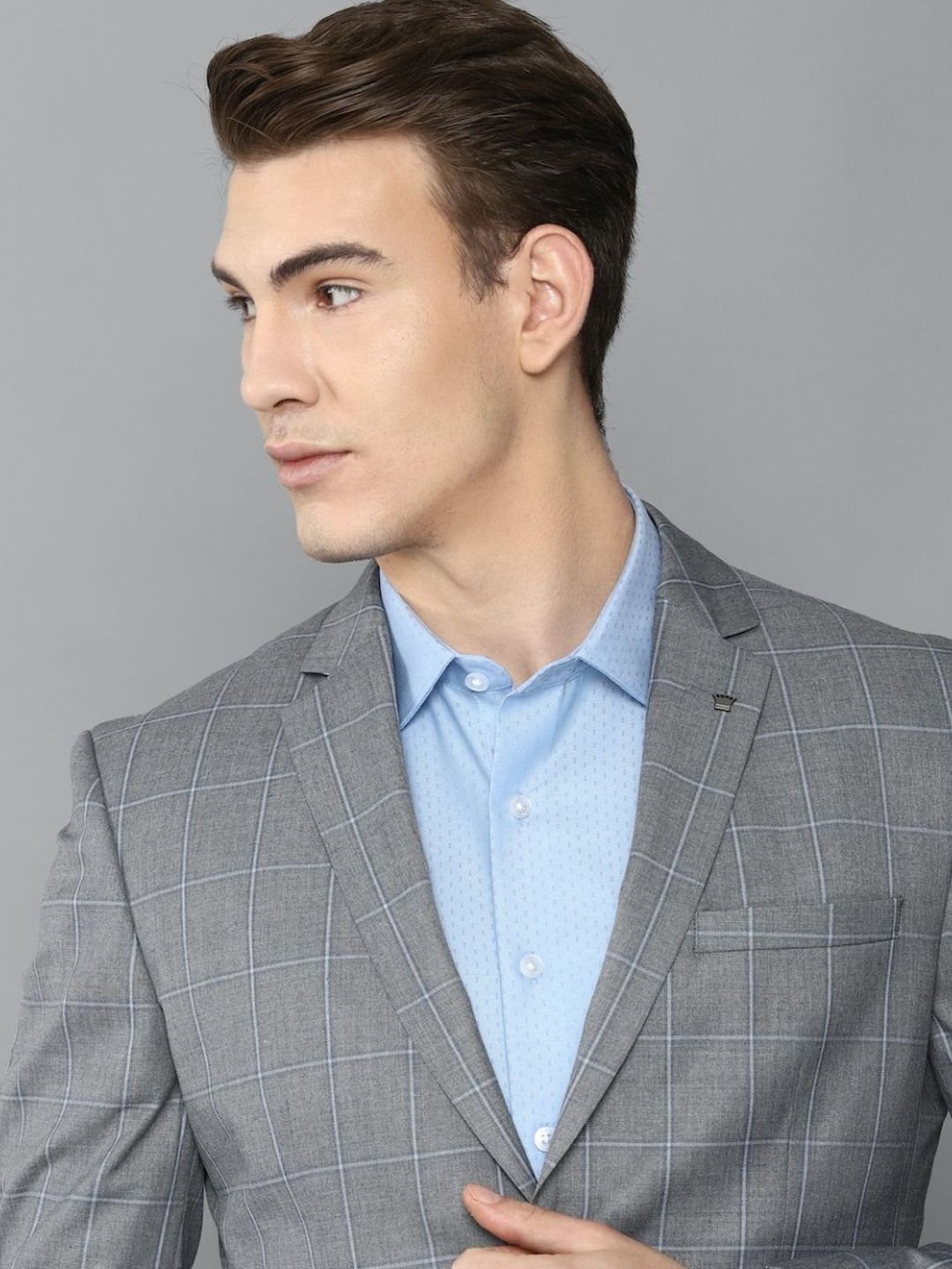 Louis Philippe Grey Slim Fit Checks Blazers