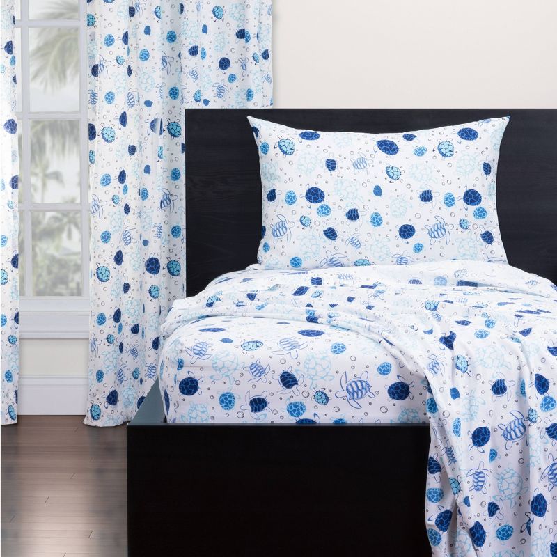 Turtle Time Rod Pocket Curtain Panel Blue - Highlights