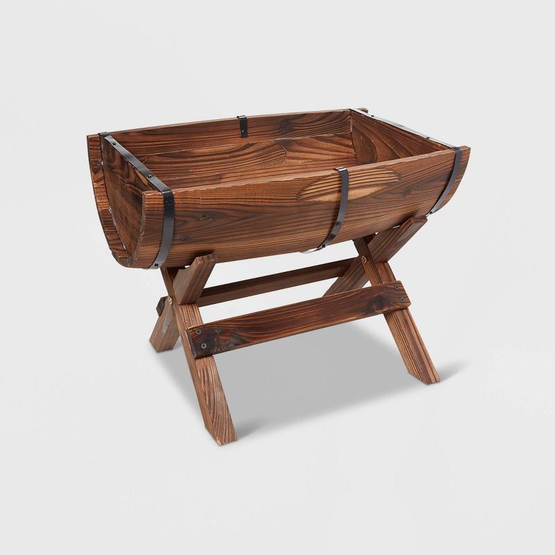 15" Wooden Novelty Half Barrel Planter With Stand Brown - Gardenised