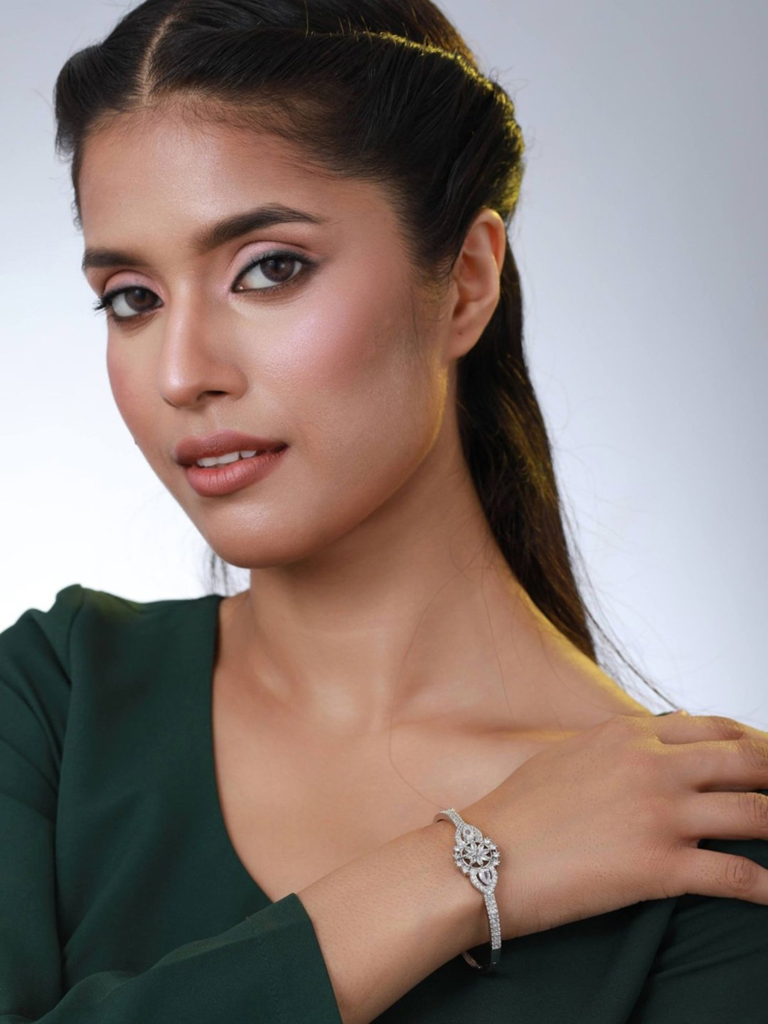 Aatmana Handcrafted Silver-Plated Floral Shaped Bangle Style Bracelet