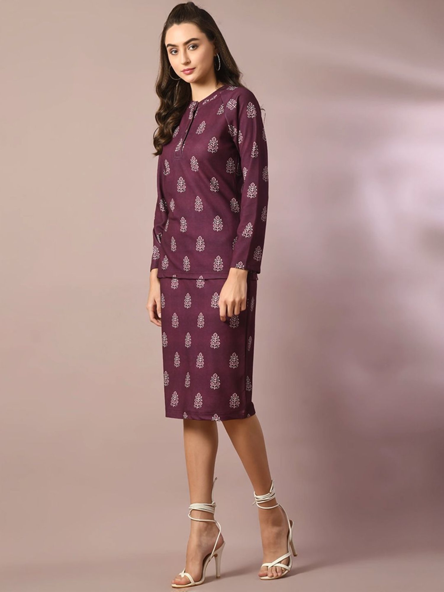 Myshka Purple Floral Print Bodycon Skirt