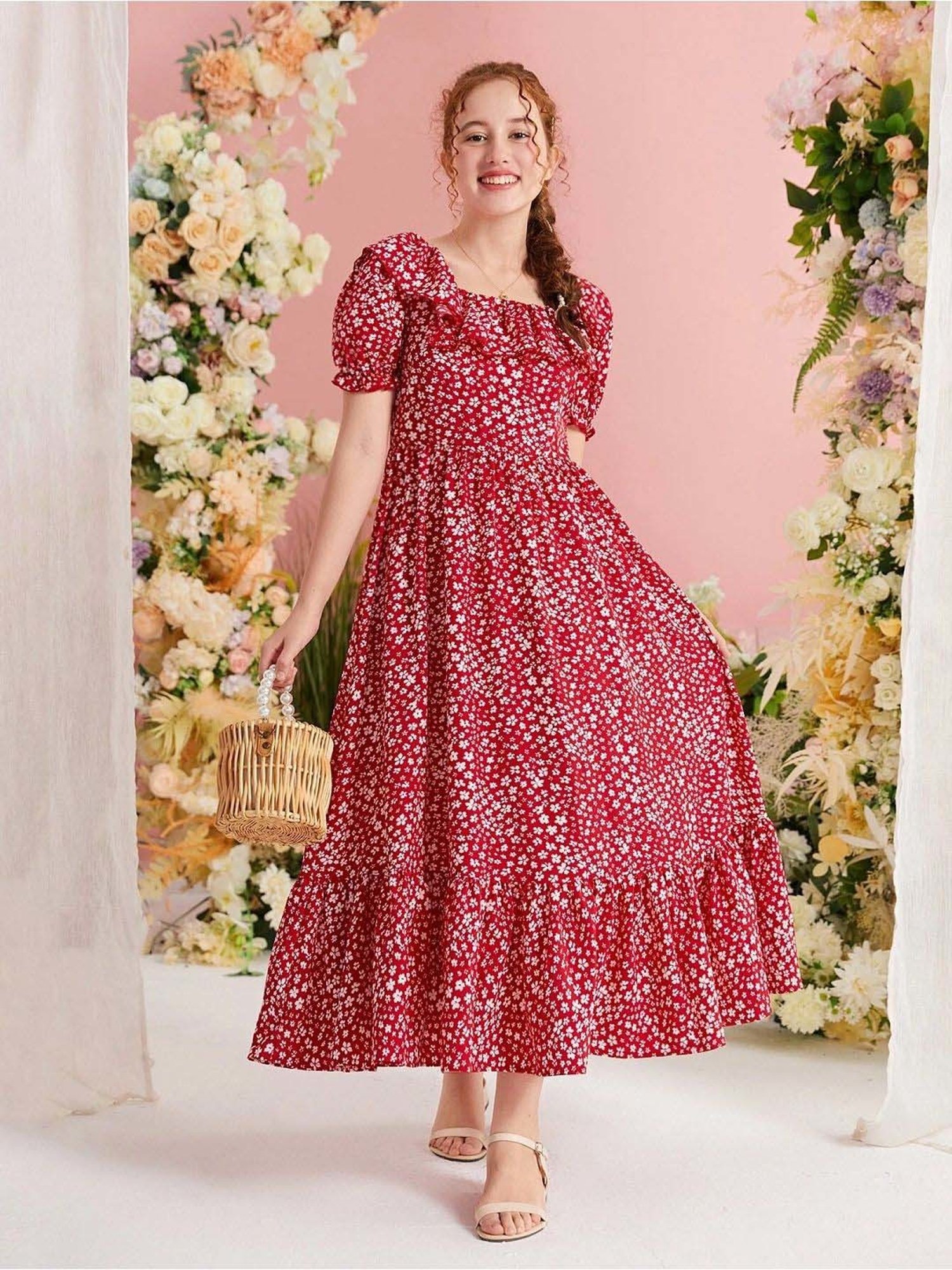 Bolly Lounge Girls Ruby Red Floral Dress