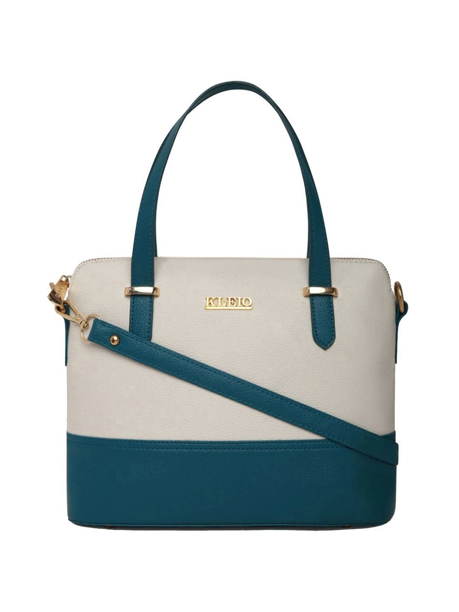 KLEIO White & Blue Solid Medium Handbag