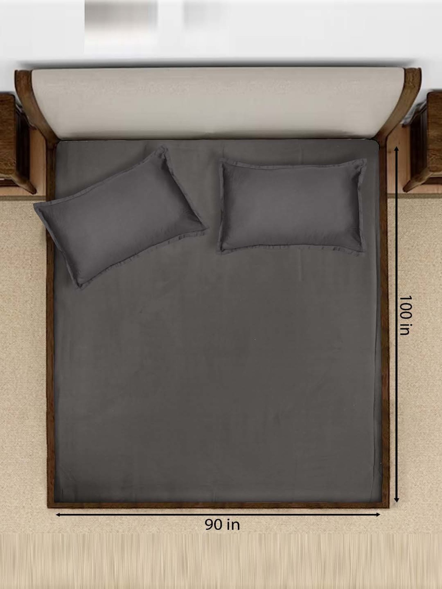 Saral Home Sheen Shine Dark Grey 300 TC Cotton Queen Bedsheet with 2 Pillow Covers
