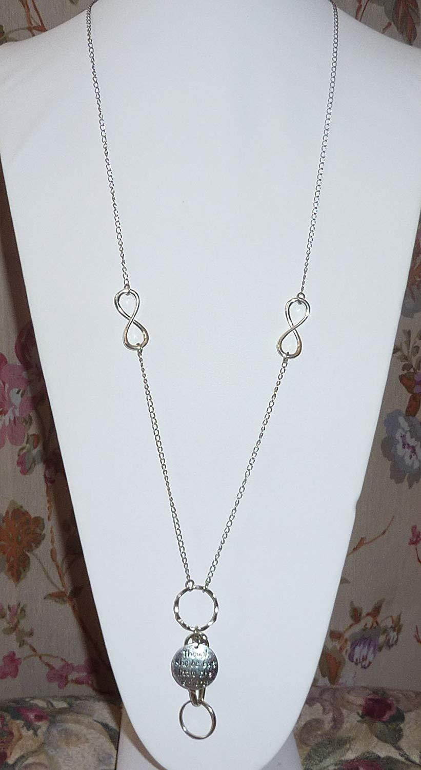 Message Inspirational Charm, Hidden Hollow Beads Fashion Lanyard Necklace, Women's super strong chain lanyard for ID badge holder and keys, 34" long (Though she be but little she is fierce)