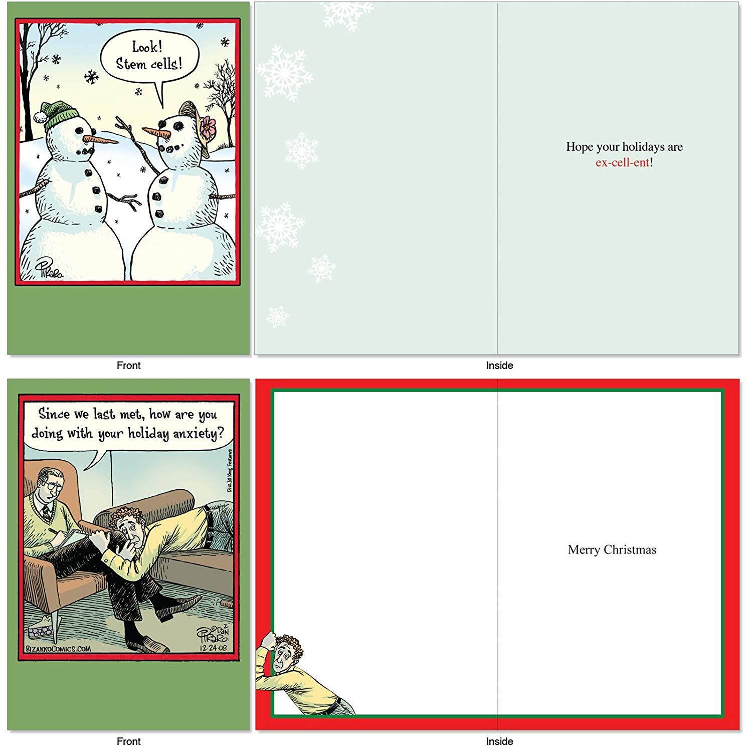 10 Hilarious 'Bizarro by Piraro' Merry Christmas Cards (4-5/8" x 6-3/4") - Assorted & Boxed Cartoon Holiday Cards with Envelopes - Funny Bulk Xmas Greeting Card Stationery for Family, Friends #A1256